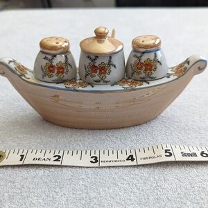 Vintage Lusterware Salt& Pepper and Condiment Jar w/spoon